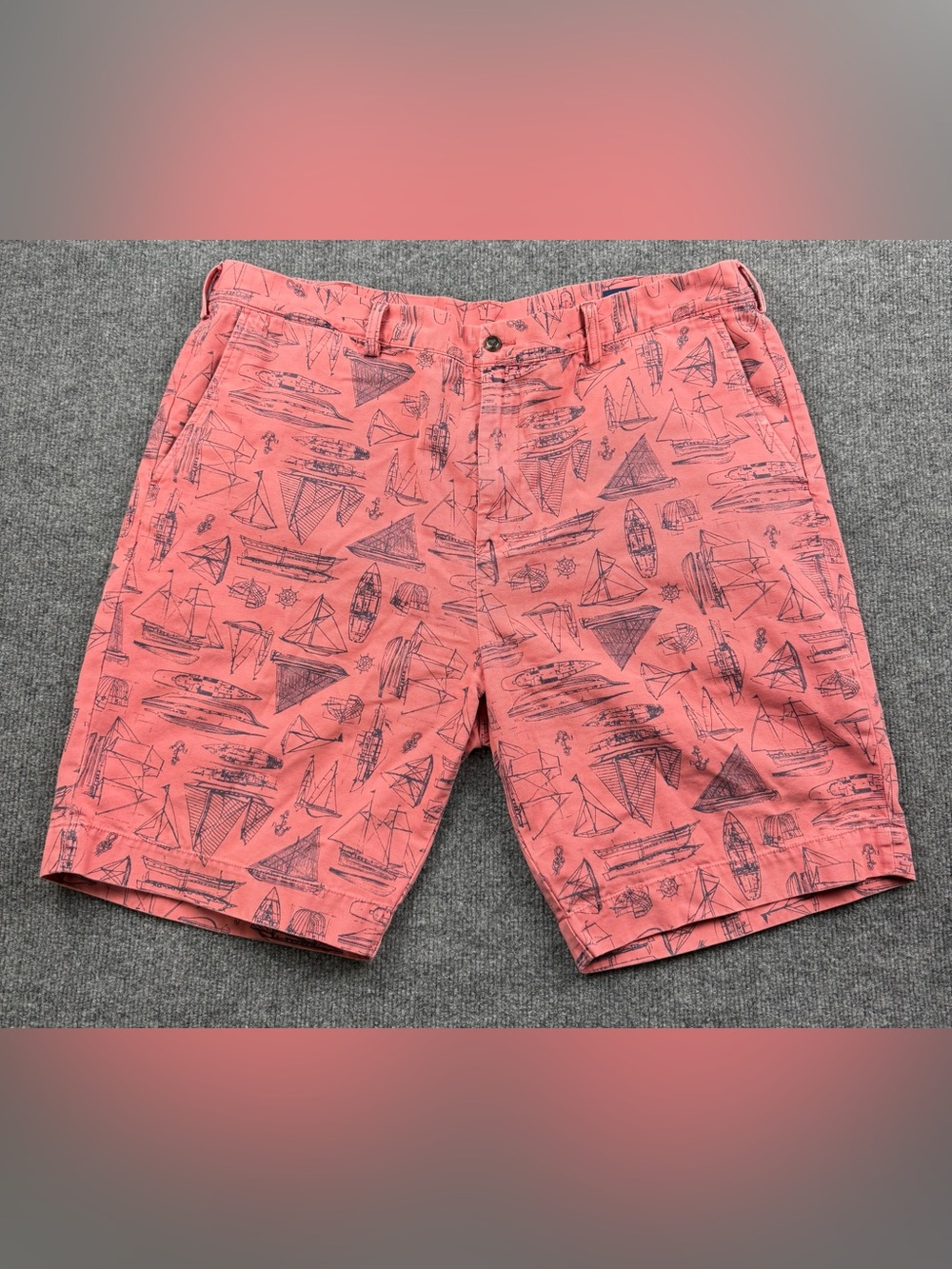 Men's Polo Ralph Lauren Sailboat Print Casual Shorts, Nantucket Red, Size 40